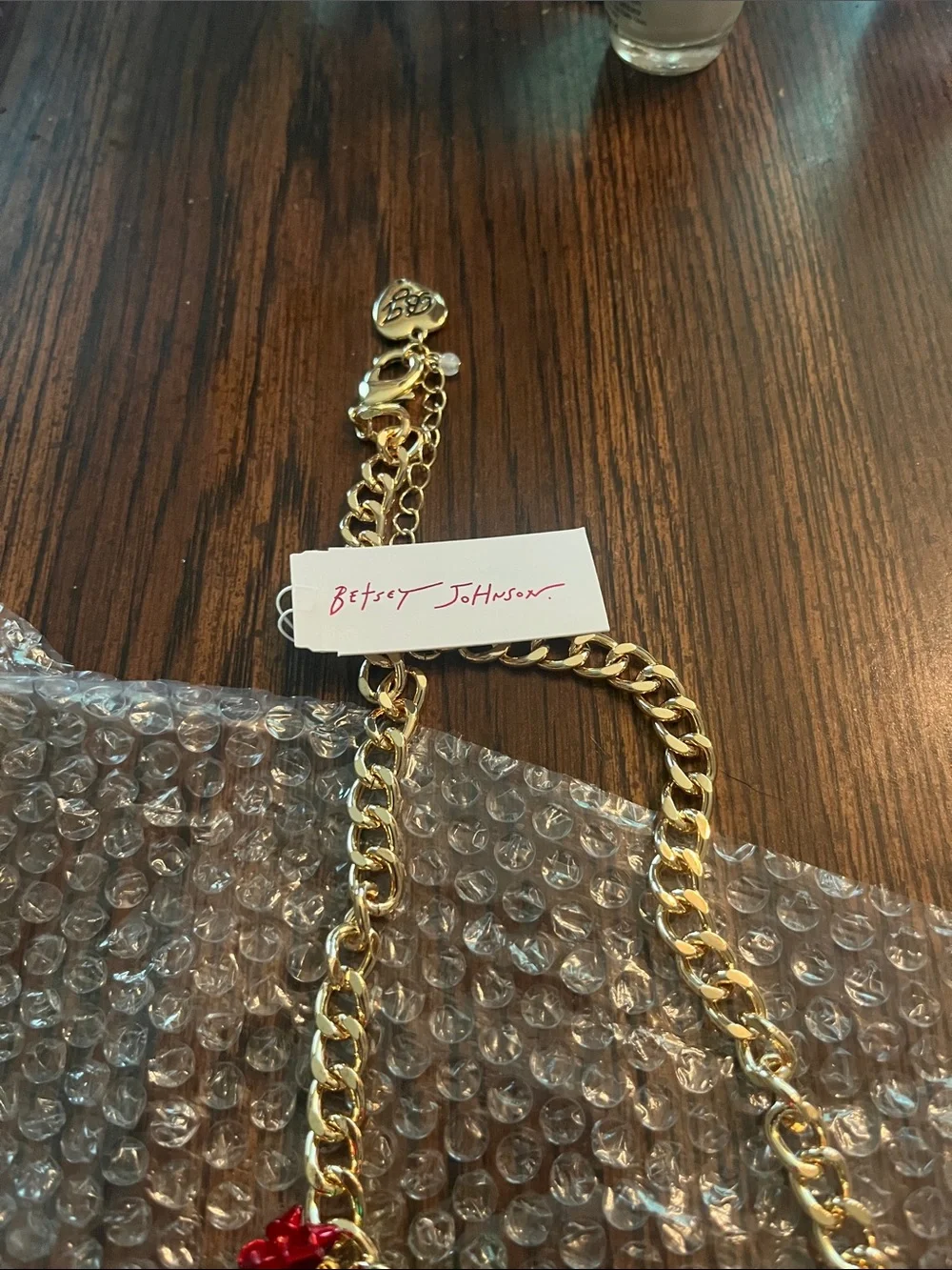 Betsey Johnson Gold-tone Necklace with Red & Green Bow Embellishments